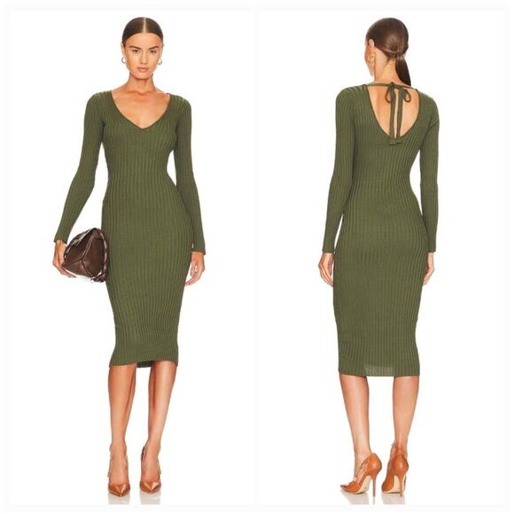 NBD Dresses & Skirts - Revolve NBD Bekah Green Ribbed Midi Dress Size Small Bodycon Stretch Knit